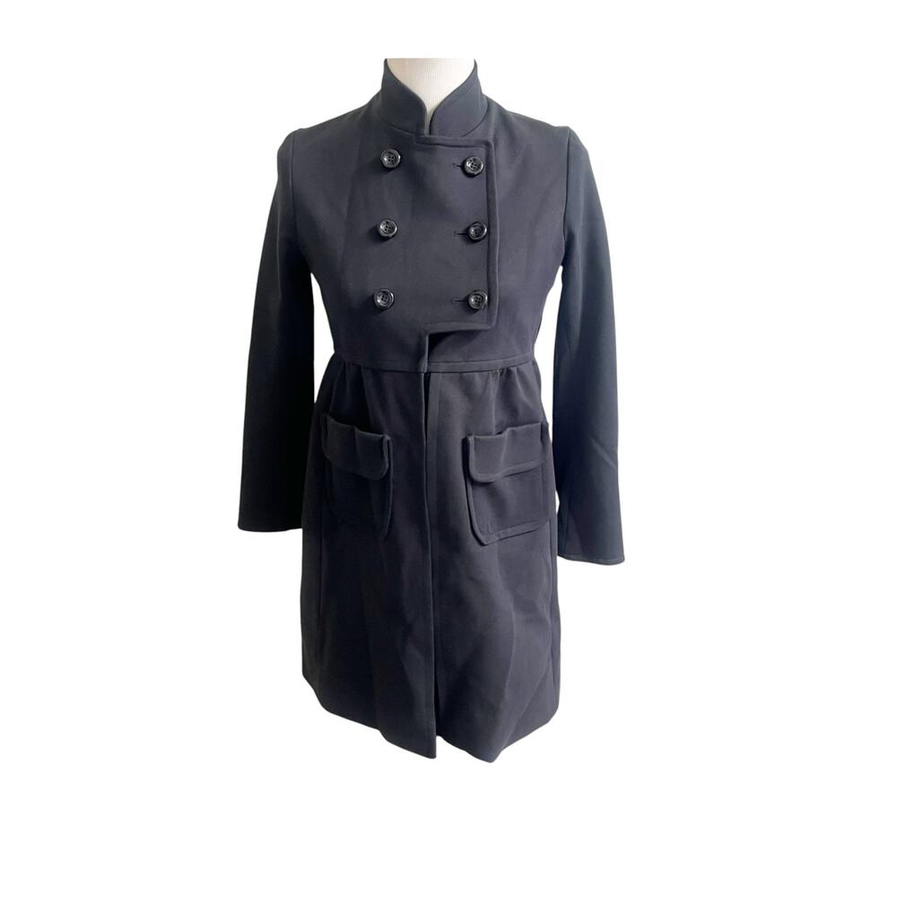 Jill Stuart Coat Women's M Black Double Breasted Stand Collar Long Sleeve Preppy